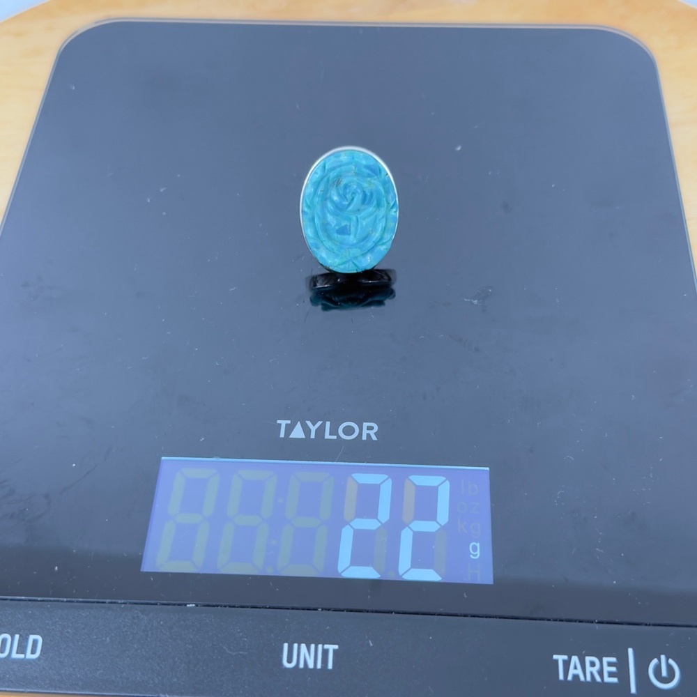 NF 925 Thailand DP Dallas Prince Carved Rose Turquoise Sterling Silver Ring Sz 7 - Picture 16 of 16